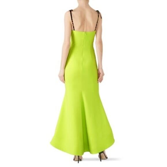NWT CHRISTIAN SIRIANO Leopard Ties Neon Green Hi-Low Hemline Dress Size 10 - Picture 2 of 16